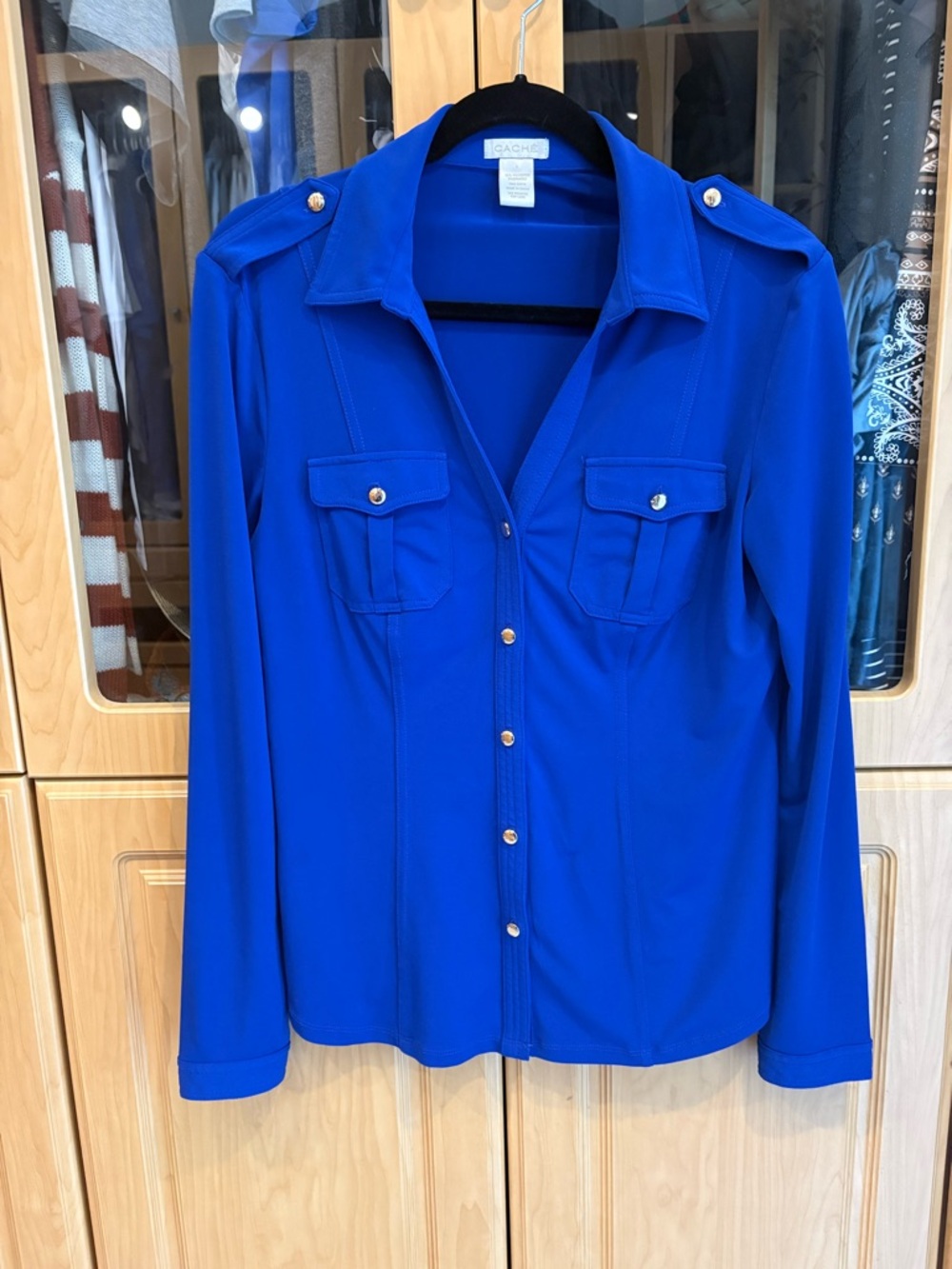 Cache Royal Blue Button-Front Utility blouse